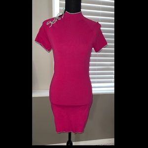 ZARA NEW WOMAN SHORT KNIT DRESS WITH BOWS FUCHSIA Size: S